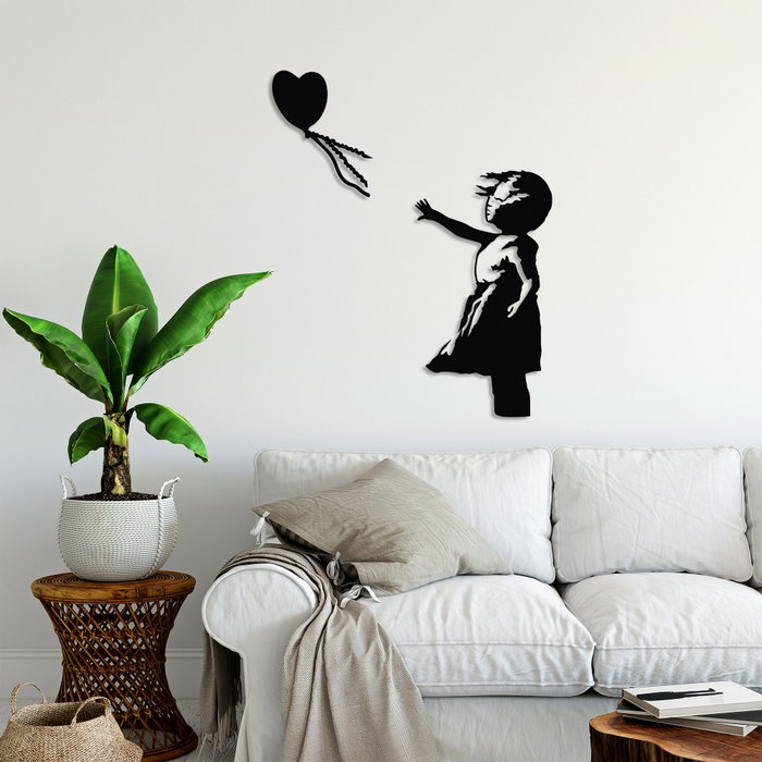 Wallity Banksy - 14 Escultura de pared de metal negra